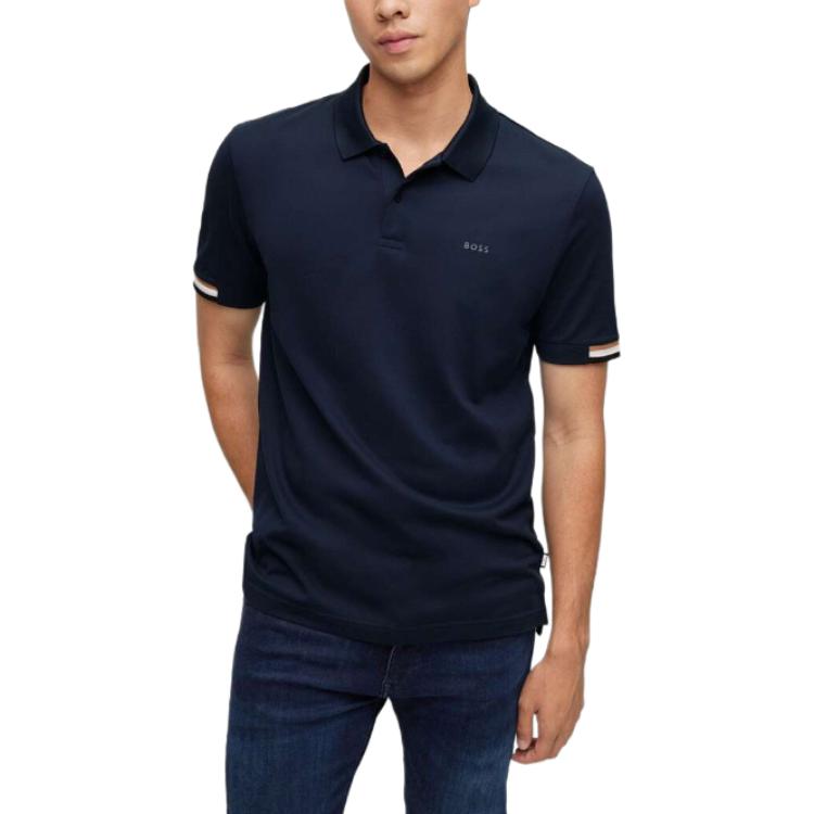 Shop HUGO BOSS 深藍色修身版型徽標 Polo 衫。 50467113-404