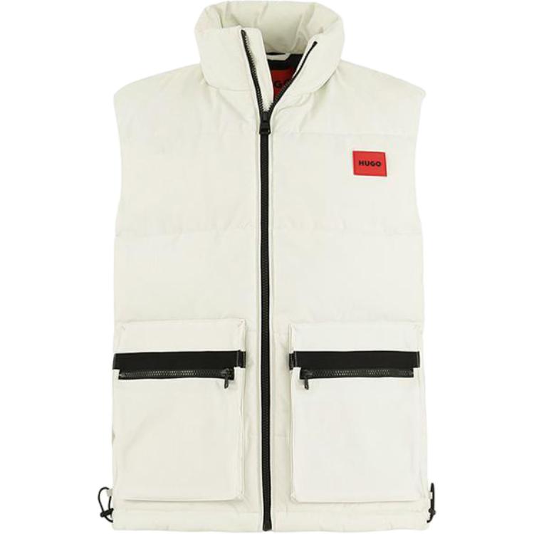HUGO BOSS  Slim Fit White Cotton Logo Vest with Stand Collar. 50493106-333
