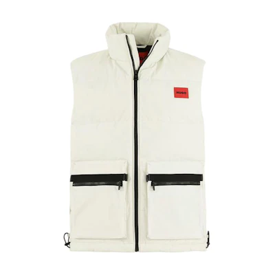 HUGO BOSS Slim Fit White Cotton Logo Vest with Stand Collar. 50493106-333