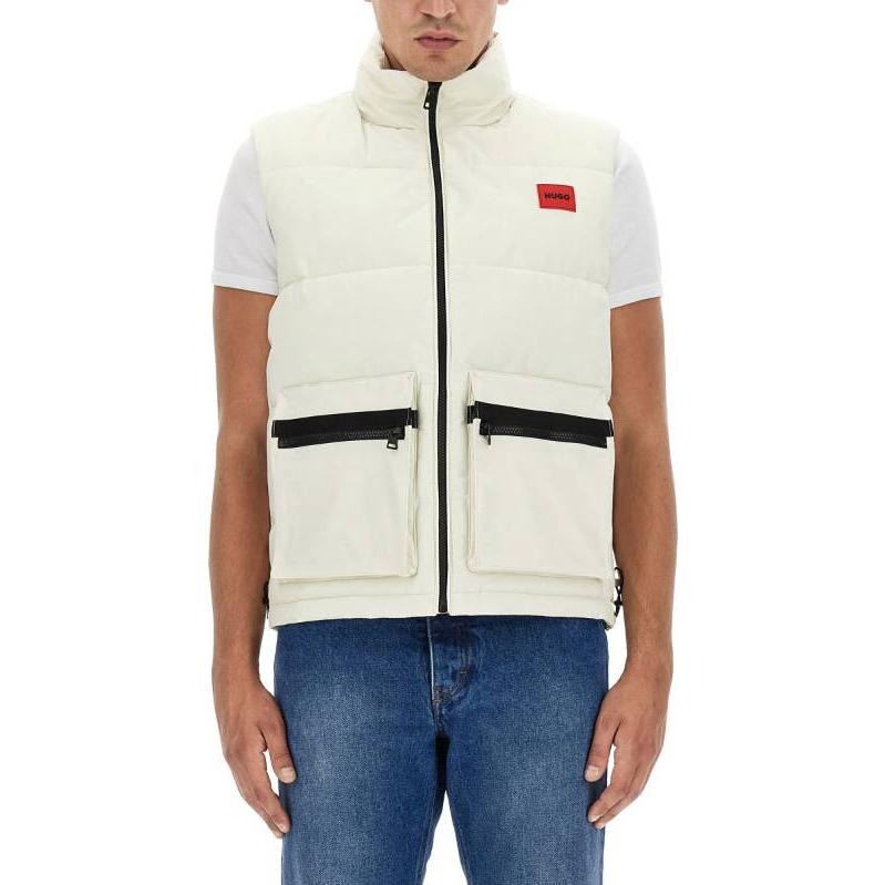 HUGO BOSS  Slim Fit White Cotton Logo Vest with Stand Collar. 50493106-333 圖 4