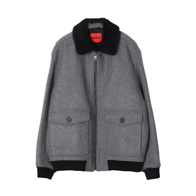 HUGO BOSS Slim Fit Zip-Up Jacket in Solid Dark Gray Color. 50497093-034