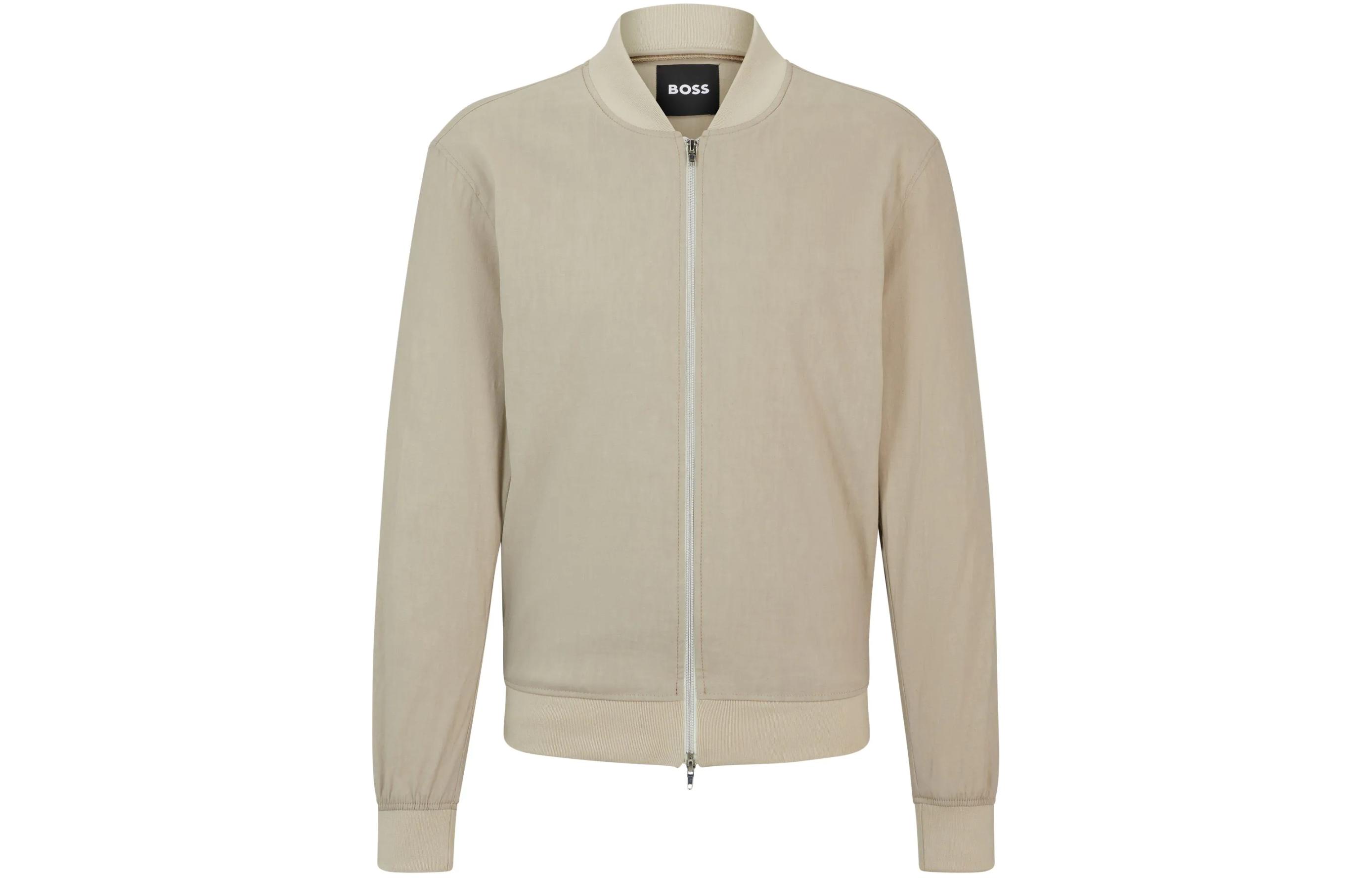 HUGO BOSS  Slim Fit Zip-Up Jacket Khaki Baseball Collar Long Sleeve 50514604-255