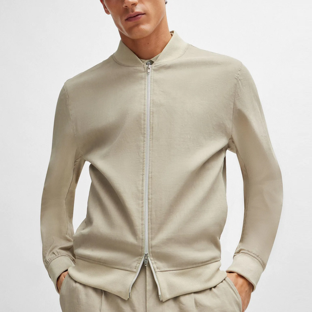 HUGO BOSS  Slim Fit Zip-Up Jacket Khaki Baseball Collar Long Sleeve 50514604-255 圖 5