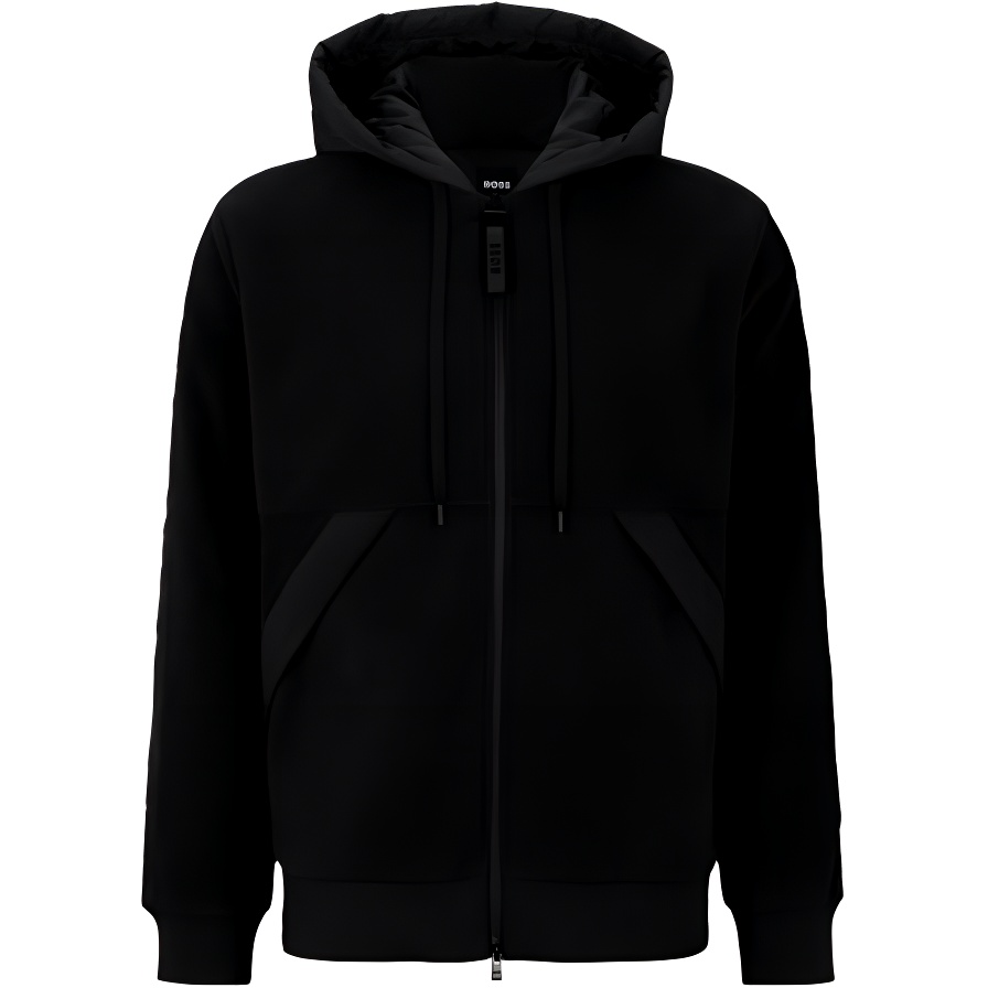 HUGO BOSS  Solid Black Zip-Up Drawstring Hoodie 50481755-001