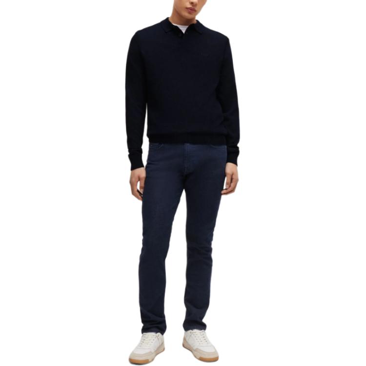 Lookbook 雨果博斯 纯色长袖套头毛衣 - 深蓝色 50519958-404