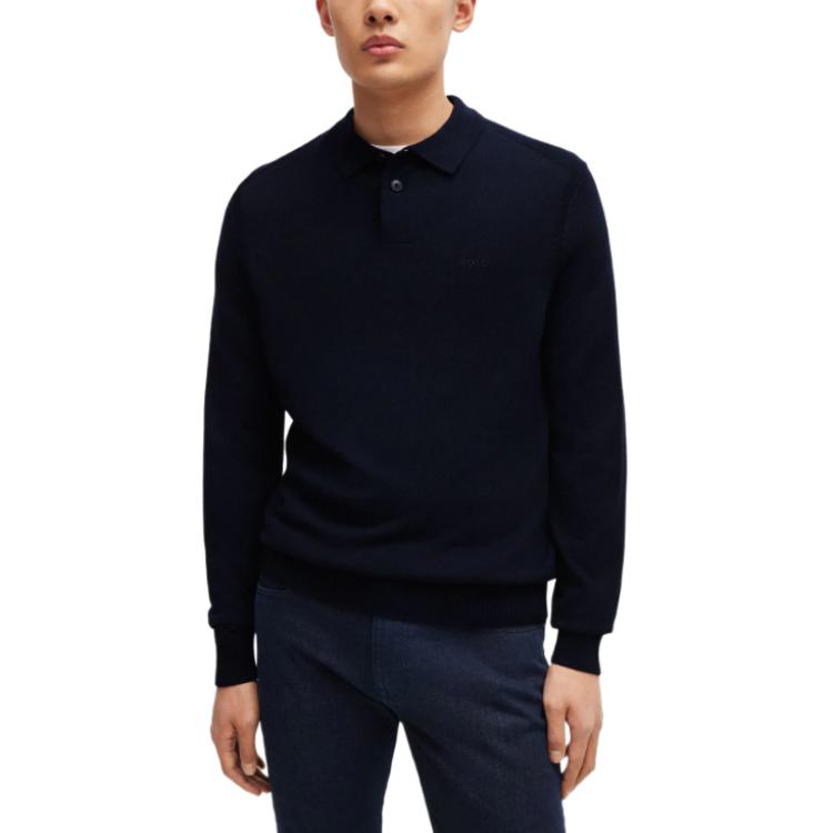 Shop 雨果博斯 纯色长袖套头毛衣 - 深蓝色 50519958-404