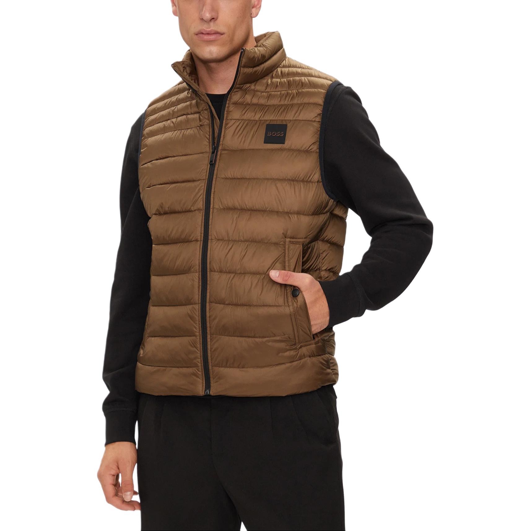 HUGO BOSS  Solid Color Sleeveless Zip Vest Dark Brown. 50505255-243