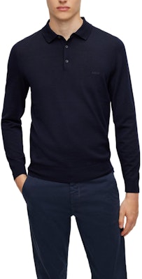 HUGO BOSS Solid Logo Embroidered Button-Up Long Sleeve Polo Shirt Navy. 50476357-404 Shop HUGO BOSS Solid Logo Embroidered Button-Up Long Sleeve Polo Shirt Navy. 50476357-404