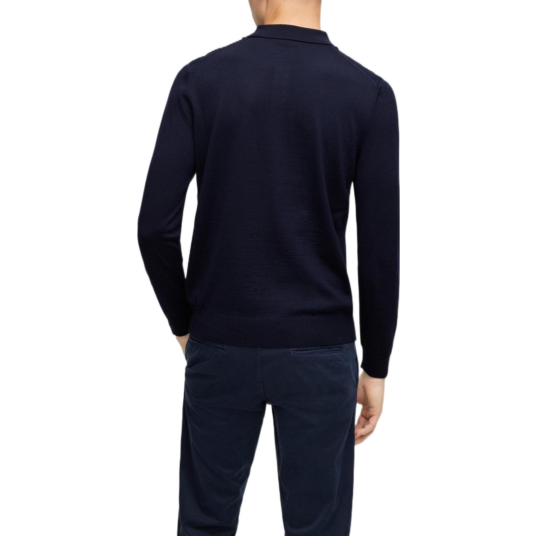 Purchase HUGO BOSS  Solid Logo Embroidered Button-Up Long Sleeve Polo Shirt Navy. 50476357-404