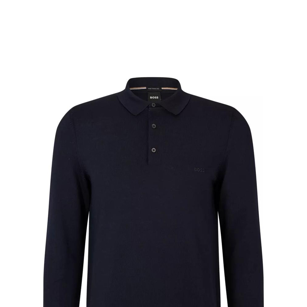 Details for HUGO BOSS  Solid Logo Embroidered Button-Up Long Sleeve Polo Shirt Navy. 50476357-404