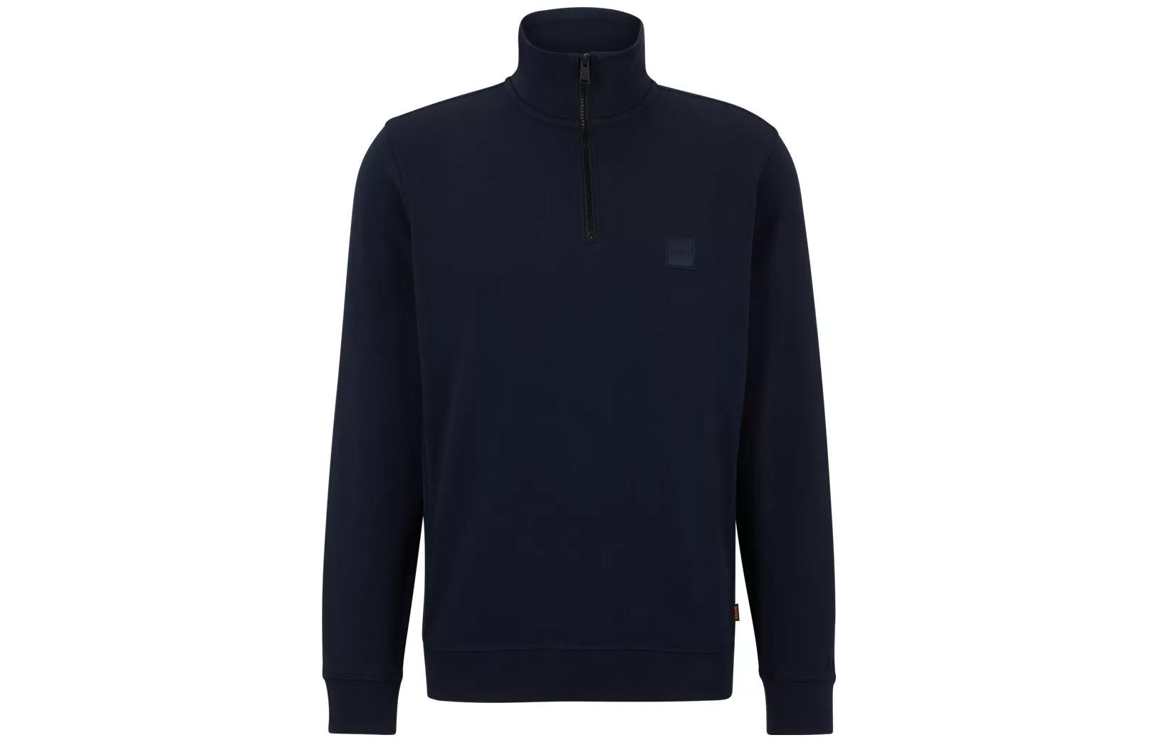 HUGO BOSS  Solid Logo Half-Zip Long Sleeve Sweatshirt Dark Blue. 50468926-404
