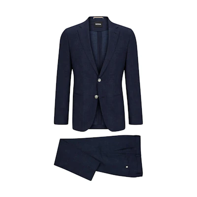 HUGO BOSS Solid Navy Blazer & Straight-Leg Trousers Suit Set. 50502457-404