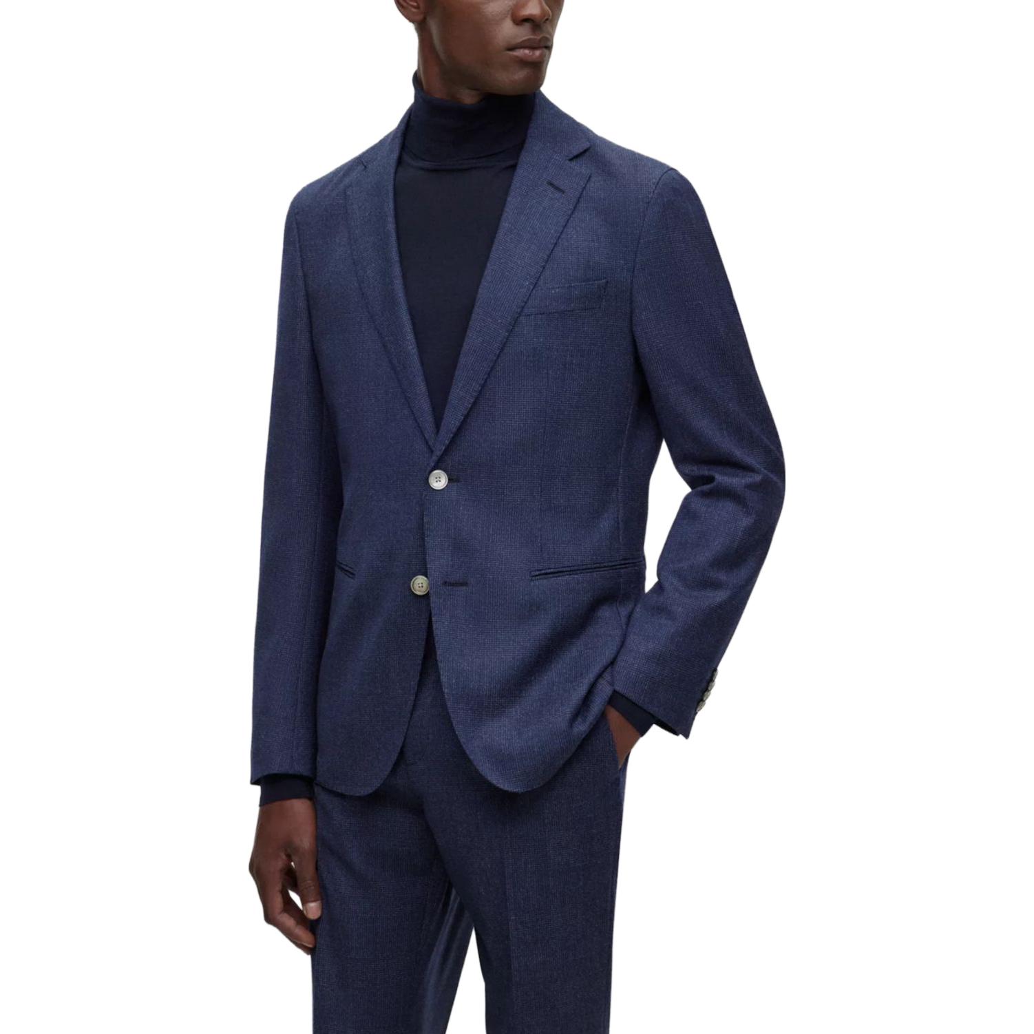 Shop ヒューゴボス ソリッドネイビーブレザー＆ストレートレッグトラウザーズスーツセット 50502457-404