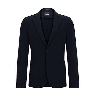 HUGO BOSS Solid Navy Blue Single-Breasted Long Sleeve Jacket 50509553-404