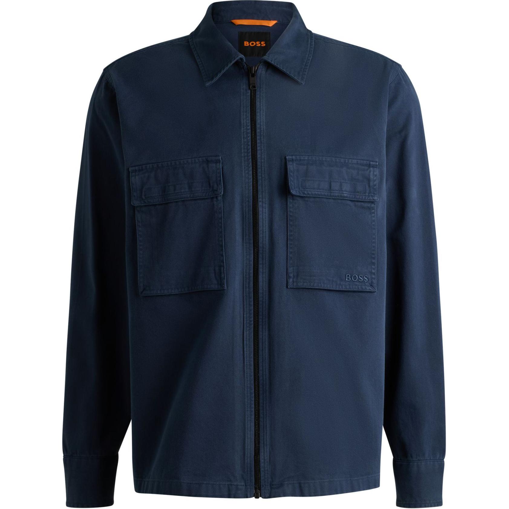 HUGO BOSS  Solid Zip-Up Loose-Fit Shirt Jacket Natural Blue Long Sleeve 50520107-464