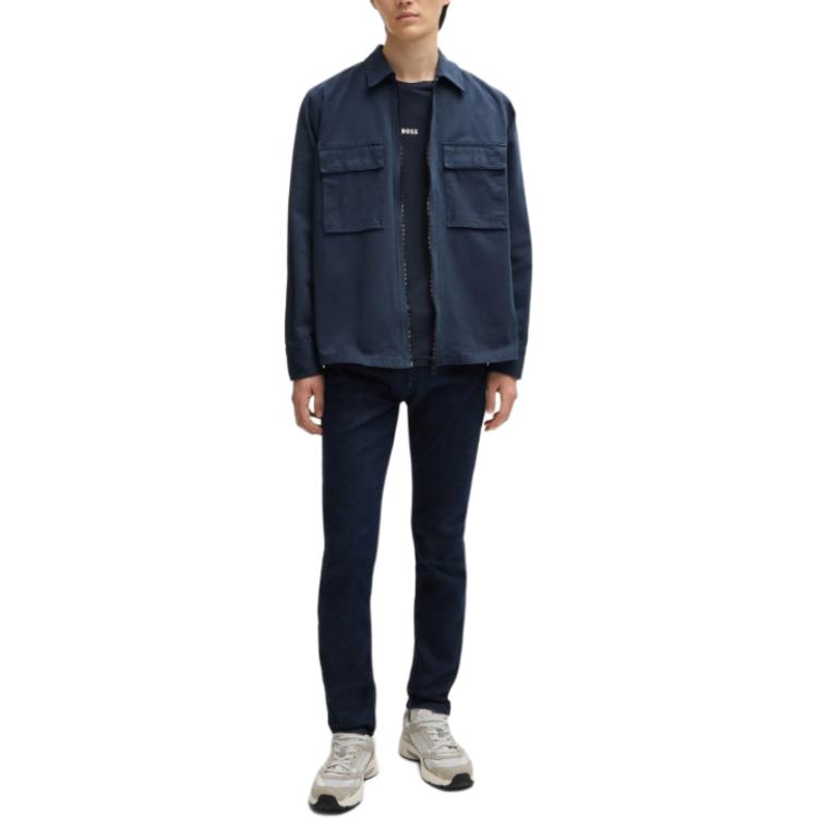 HUGO BOSS  Solid Zip-Up Loose-Fit Shirt Jacket Natural Blue Long Sleeve 50520107-464 圖 3