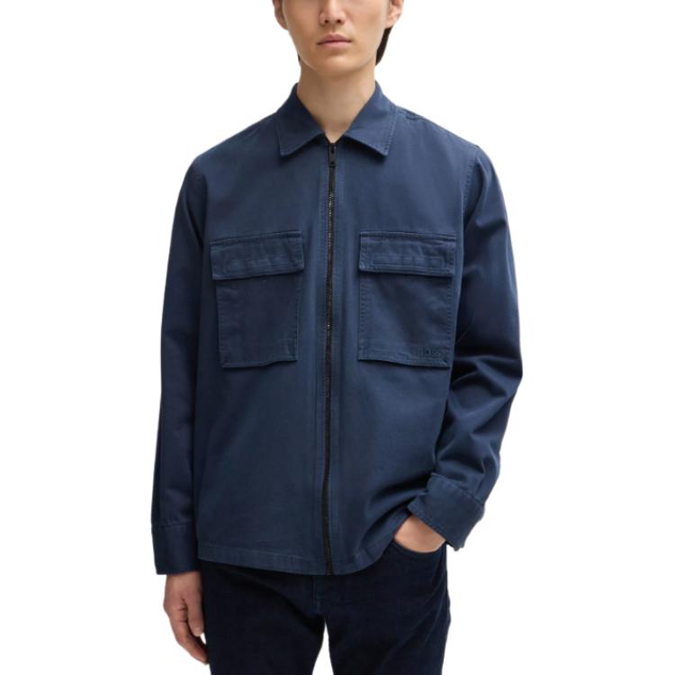 HUGO BOSS  Solid Zip-Up Loose-Fit Shirt Jacket Natural Blue Long Sleeve 50520107-464 圖 4