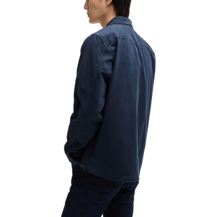 HUGO BOSS  Solid Zip-Up Loose-Fit Shirt Jacket Natural Blue Long Sleeve 50520107-464 圖 6