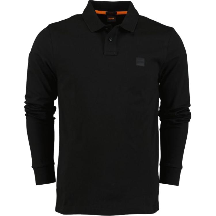 HUGO BOSS  Stretch-Cotton Long-Sleeve Polo Shirt Black with Logo Patch 50507704-001