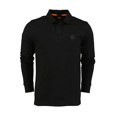 HUGO BOSS Stretch-Cotton Long-Sleeve Polo Shirt Black with Logo Patch 50507704-001