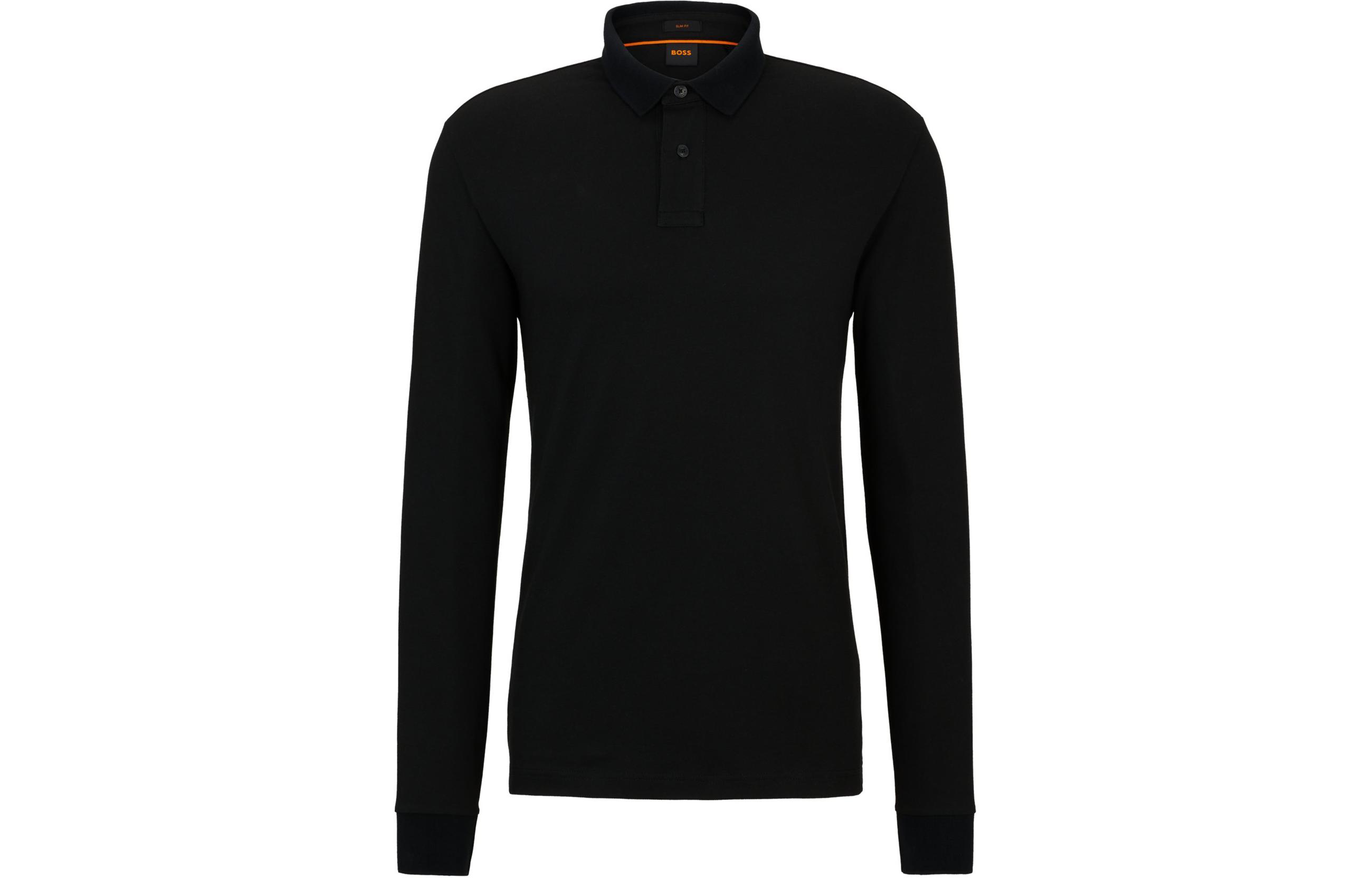 Order HUGO BOSS  Stretch-Cotton Long-Sleeve Polo Shirt Black with Logo Patch 50507704-001