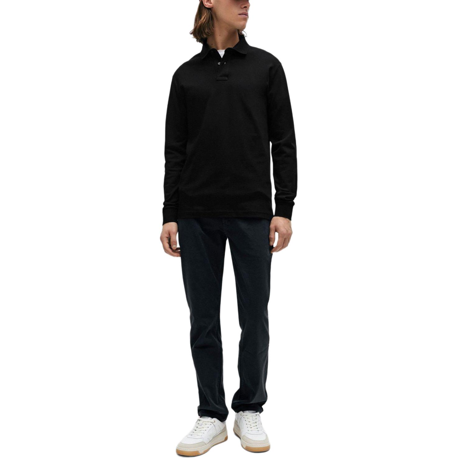 Lookbook HUGO BOSS  Stretch-Cotton Long-Sleeve Polo Shirt Black with Logo Patch 50507704-001