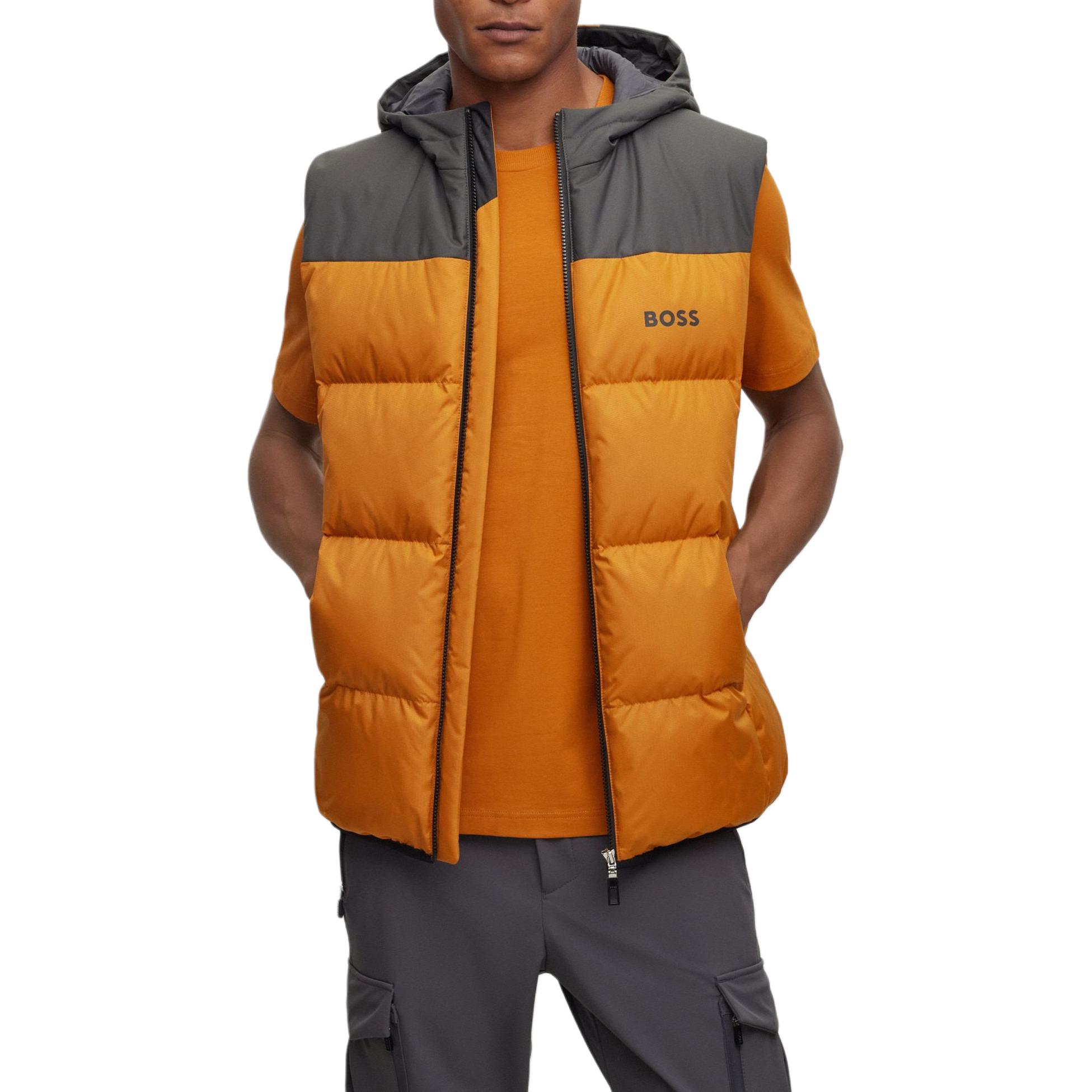 HUGO BOSS  Water-Repellent Hooded Down Gilet Orange with Logo Detail. 50497645-702 圖 3