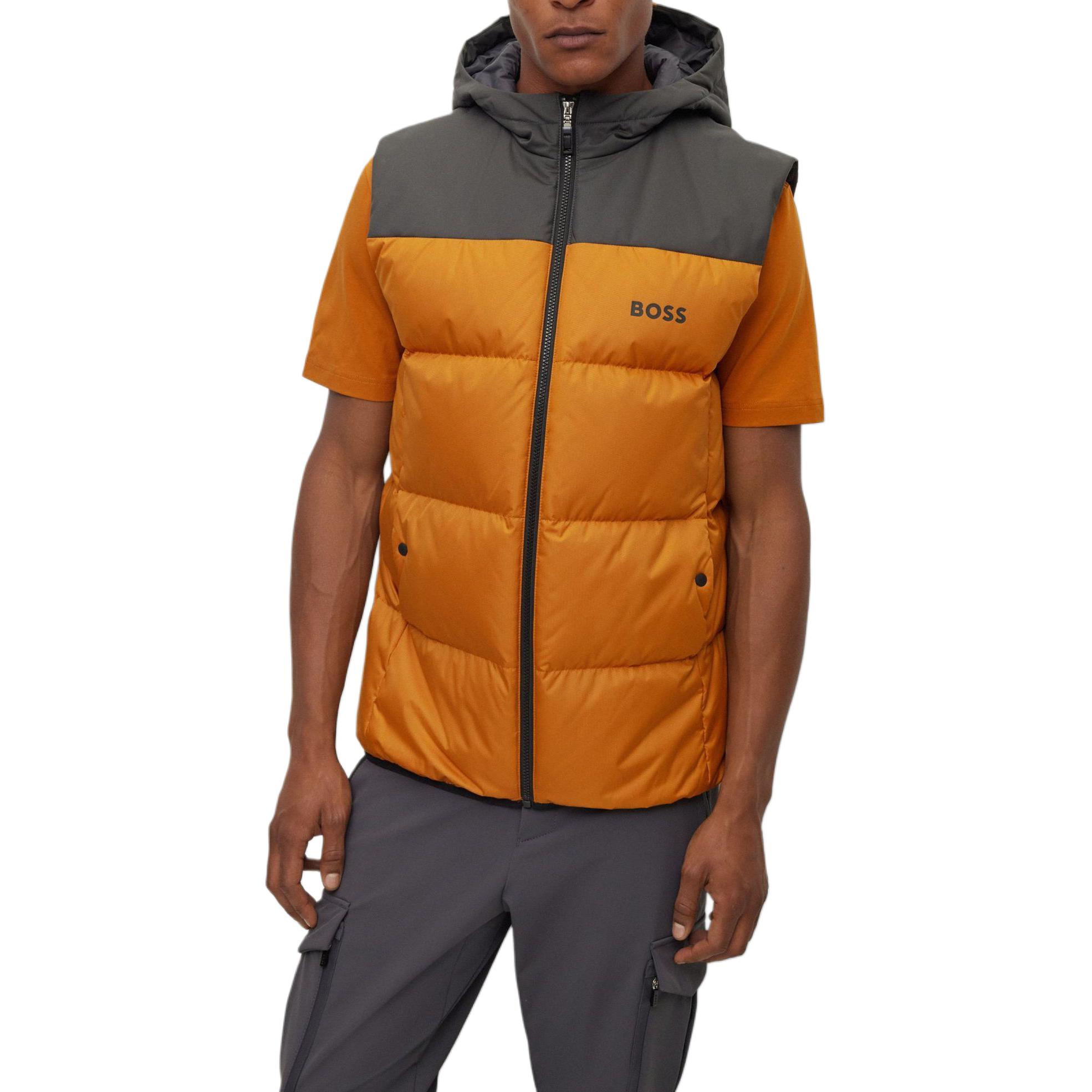 HUGO BOSS  Water-Repellent Hooded Down Gilet Orange with Logo Detail. 50497645-702 圖 5