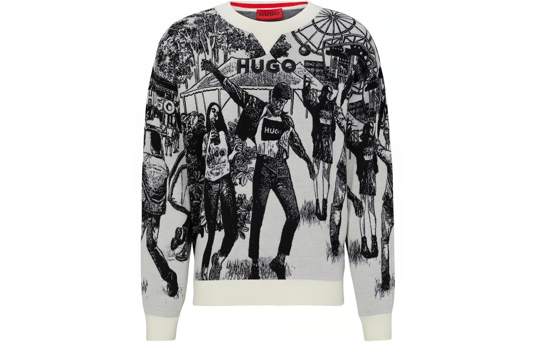 HUGO BOSS  White Oversized Sweater with Logo Jacquard Design. 50500004-101