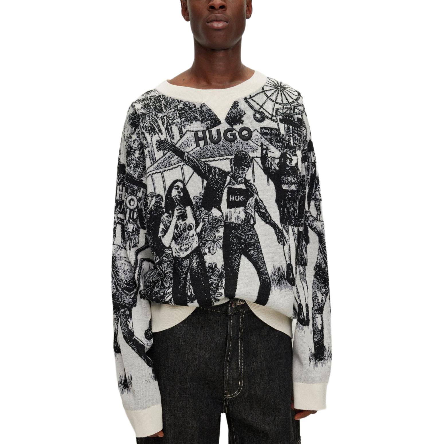 Lookbook HUGO BOSS 白色寬鬆版毛衣搭配Logo提花設計 50500004-101