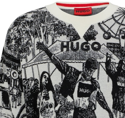 HUGO BOSS 白色寬鬆版毛衣搭配Logo提花設計 50500004-101 Sizing HUGO BOSS 白色寬鬆版毛衣搭配Logo提花設計 50500004-101