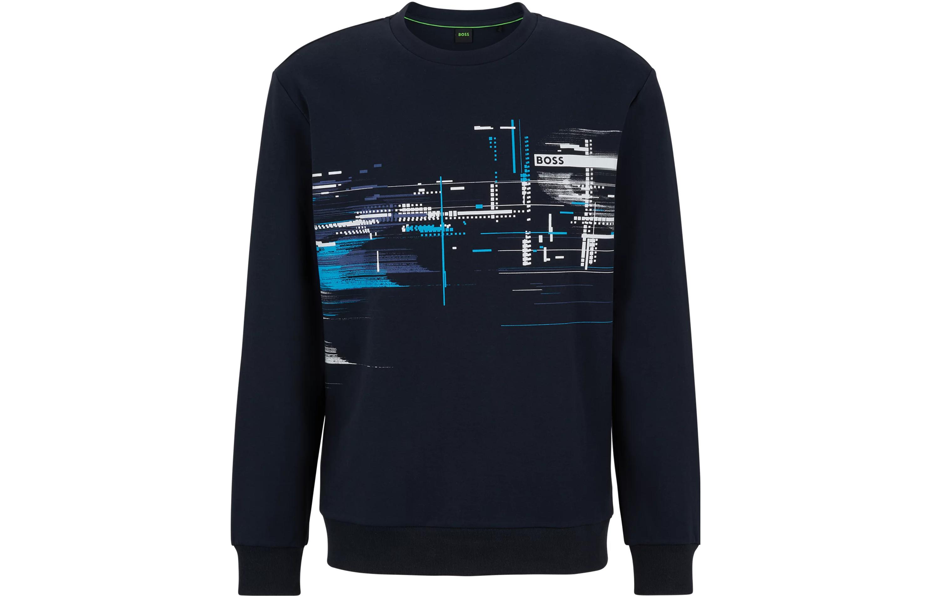 HUGO BOSS Abstract Print Crewneck Sweatshirt Navy Blue () 50483930-402