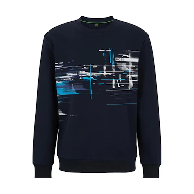 HUGO BOSS Abstract Print Crewneck Sweatshirt Navy Blue () 50483930-402