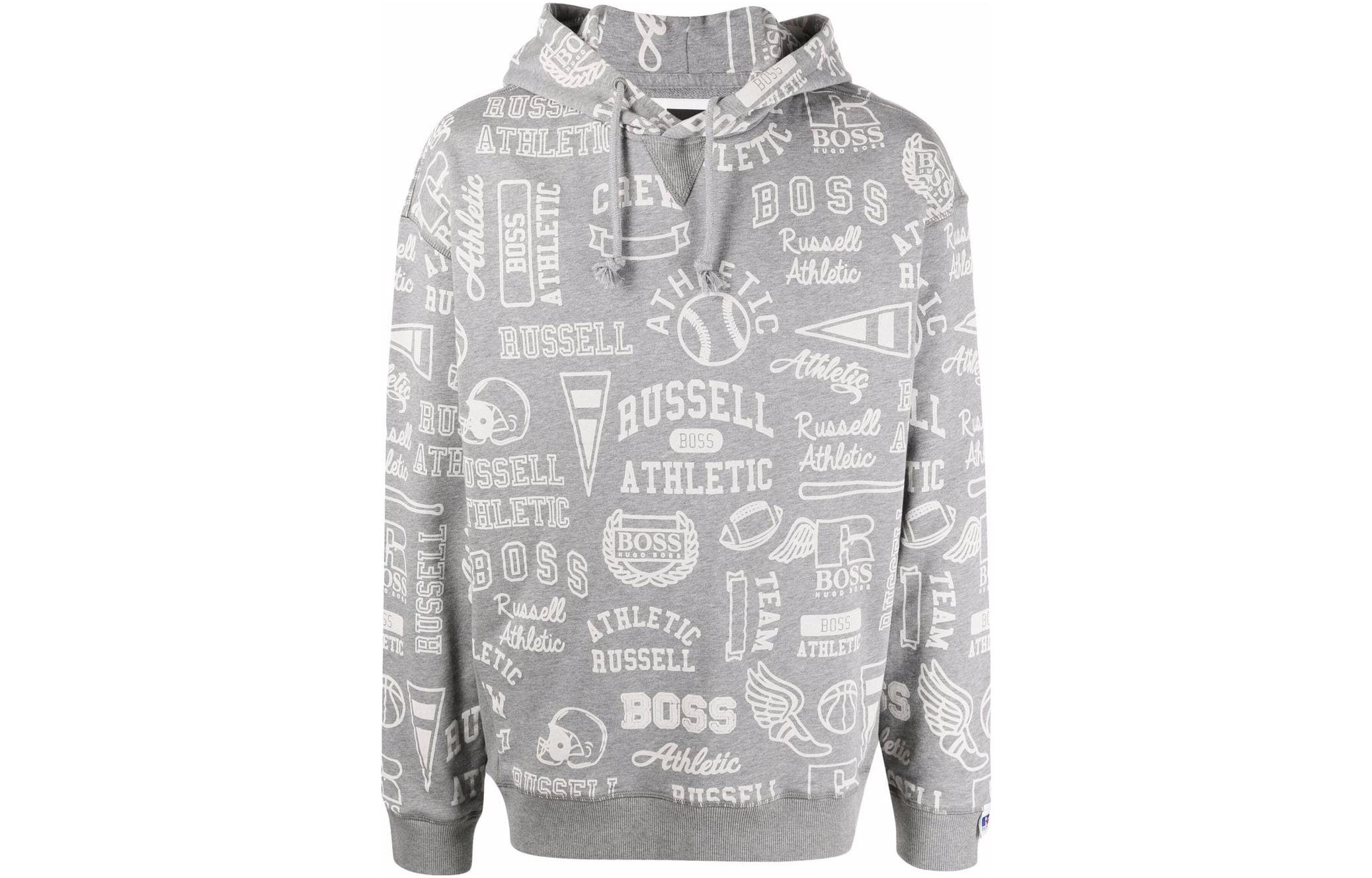 HUGO BOSS All-Over Logo Print Hoodie Men’s Grey 50456559034