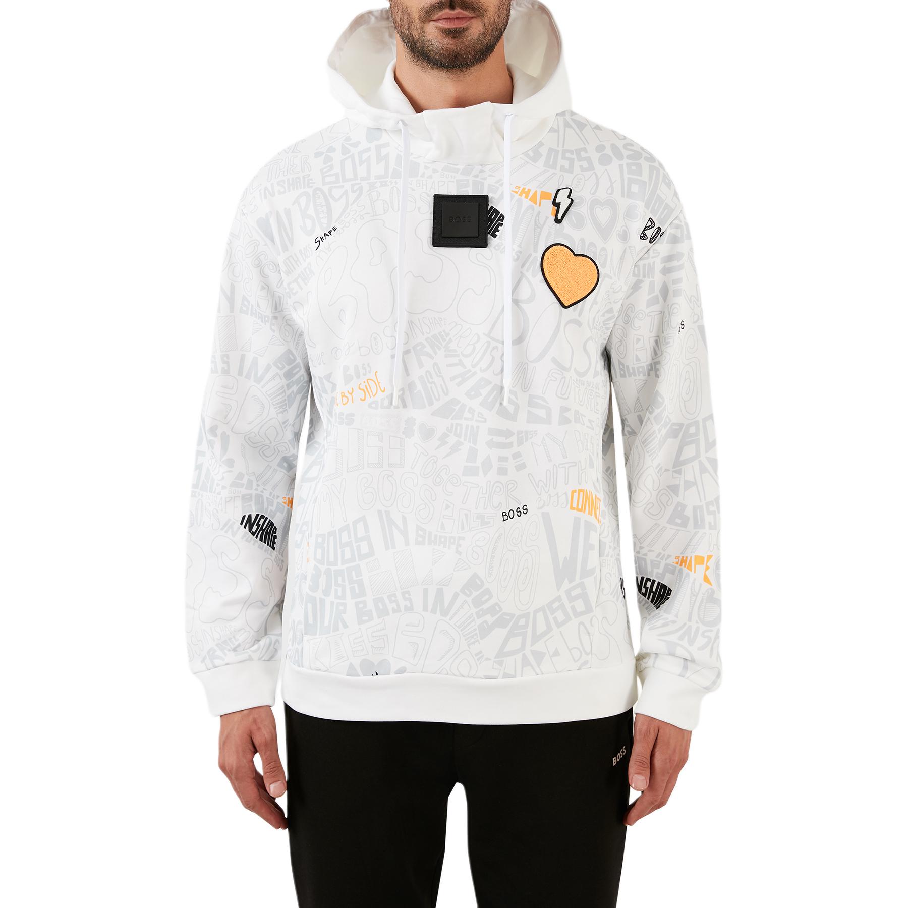 HUGO BOSS All-Over Print Slim Fit Hoodie Men White 50476403-100