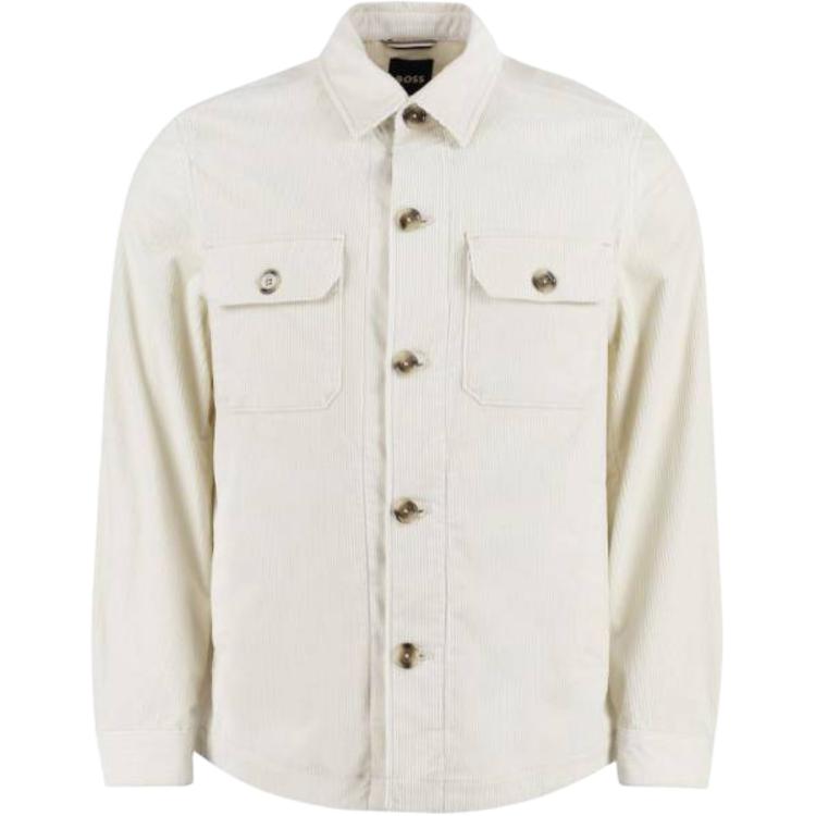 HUGO BOSS Beige Corduroy Jacket with Button Closure and Dual Pockets 50479402-131