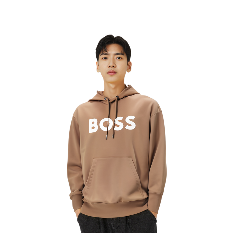 Shop HUGO BOSS 米色字母印花连帽衫 50496661-260