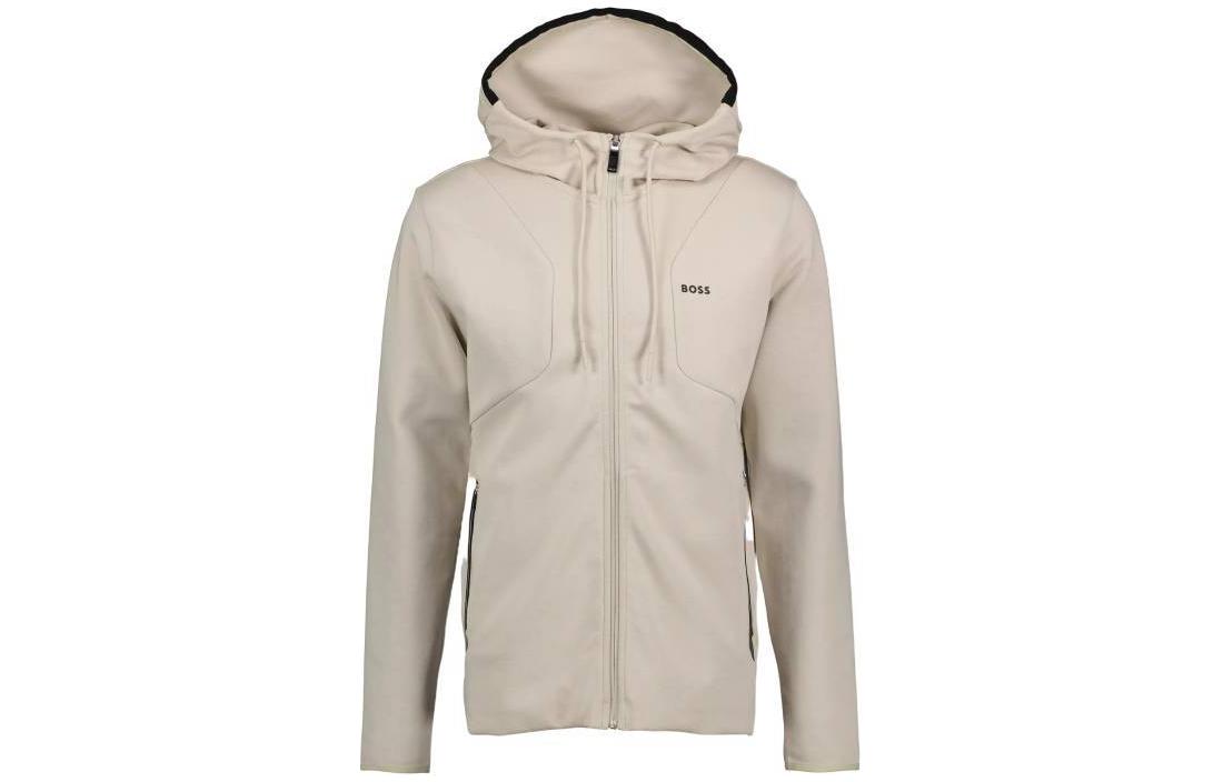 HUGO BOSS Beige Logo Print Zip-Up Hoodie Jacket 50504751-271