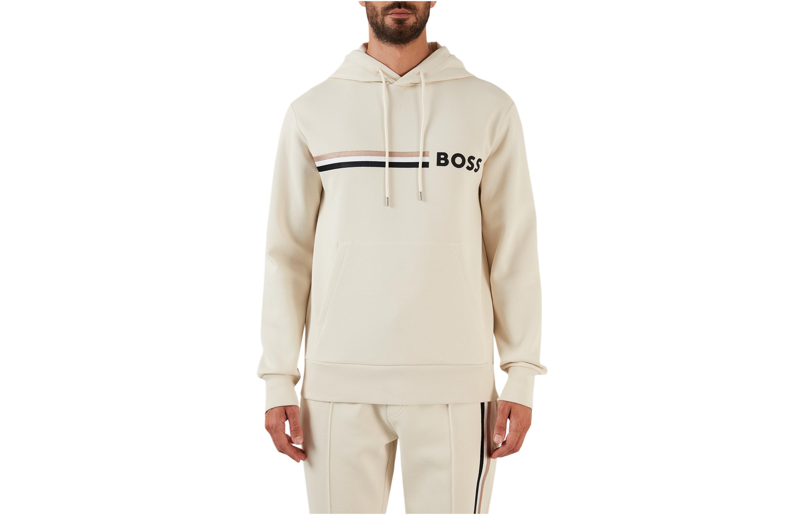 HUGO BOSS Beige Logo Stripe Print Hoodie Pullover 50473049-131