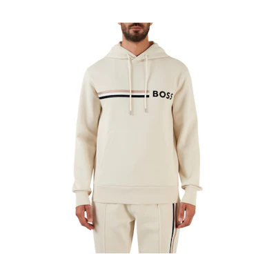 HUGO BOSS Beige Logo Stripe Print Hoodie Pullover 50473049-131