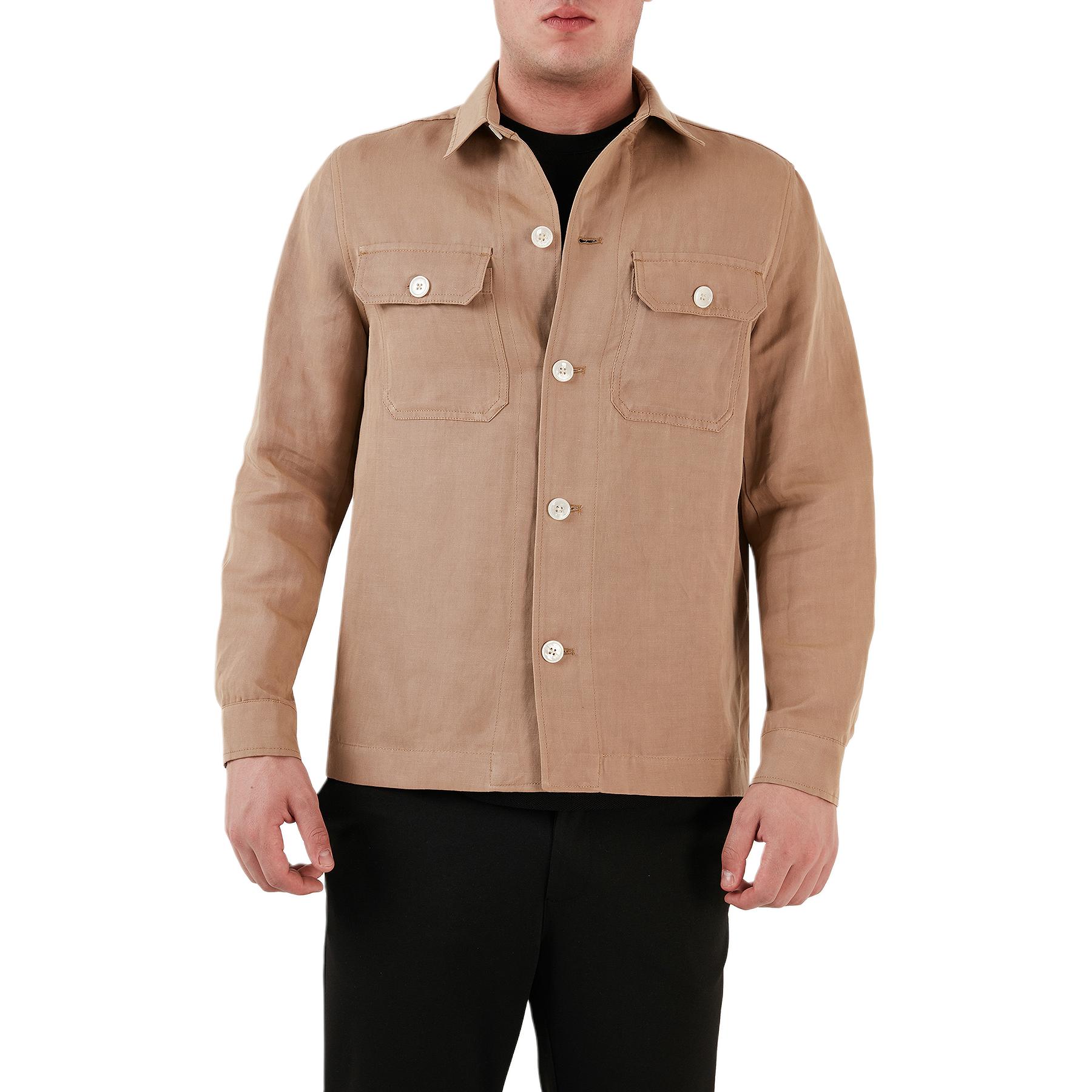 HUGO BOSS Beige Slim-Fit Buttoned Long-Sleeve Jacket 50489418-260