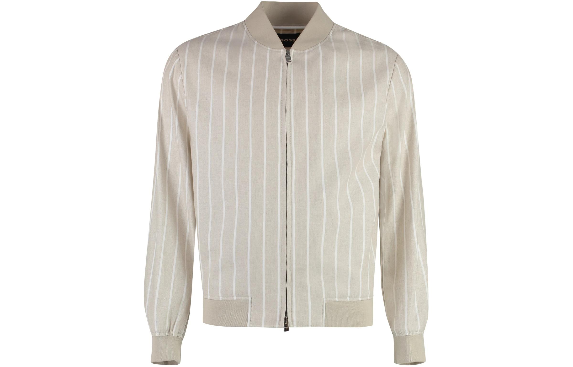 HUGO BOSS Beige Slim Fit Zip-Up Striped Long-Sleeve Jacket 50514663-255