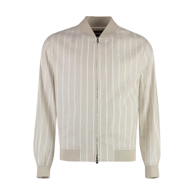 HUGO BOSS Beige Slim Fit Zip-Up Striped Long-Sleeve Jacket 50514663-255
