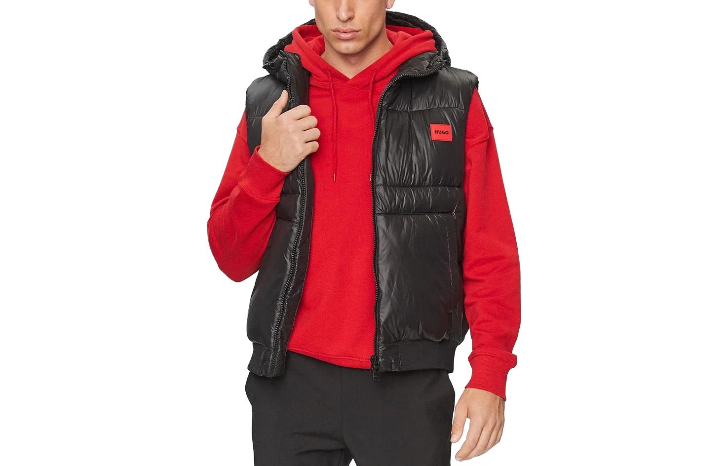 HUGO BOSS Black  Hooded Vest with Solid Logo Patch. 50503667-001