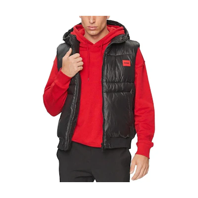 HUGO BOSS Black Hooded Vest with Solid Logo Patch. 50503667-001