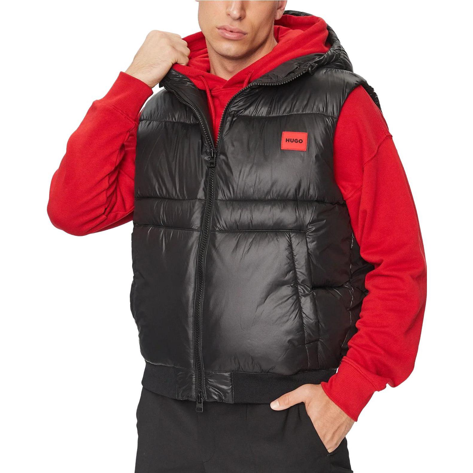 Lookbook 휴고 보스 블랙 솔리드 로고 패치 후드 베스트. 50503667-001