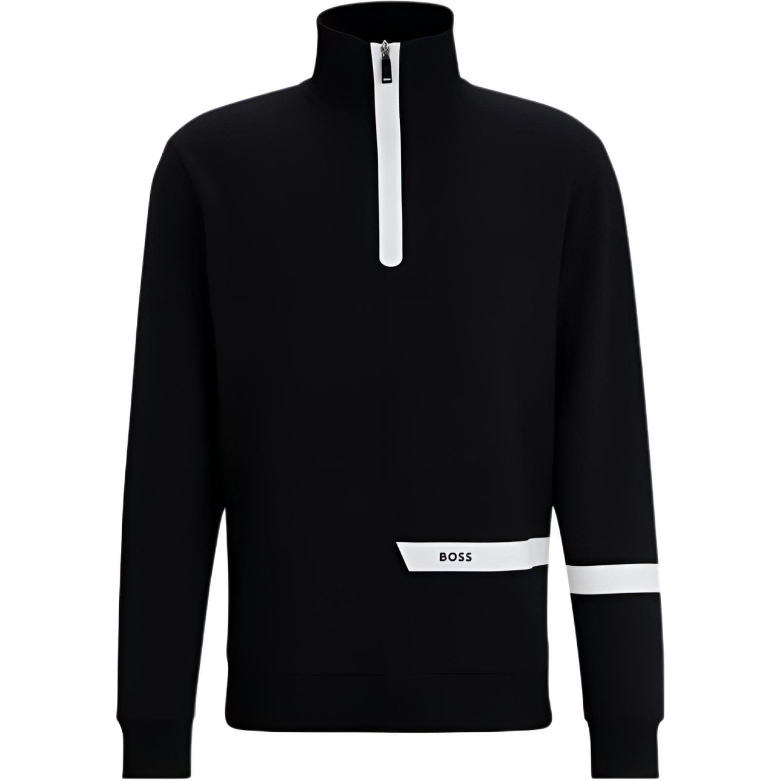 HUGO BOSS Black Cotton-Blend Half-Zip Logo Stripe Sweatshirt 50498278-001