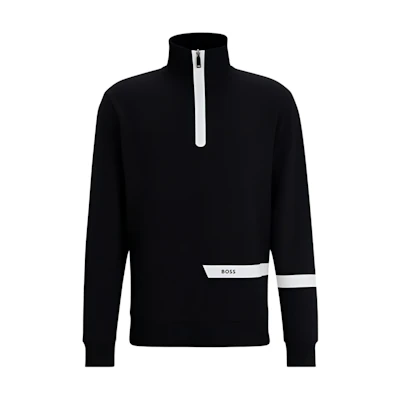 HUGO BOSS Black Cotton-Blend Half-Zip Logo Stripe Sweatshirt 50498278-001