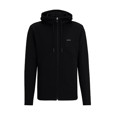 HUGO BOSS Black Cotton-Blend Zip-Up Hoodie with Large HD Logo Print for Men. 50504751001