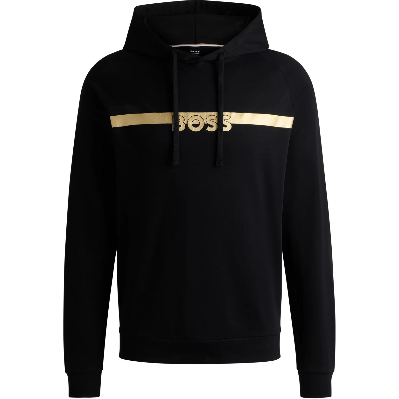 HUGO BOSS Black Cotton-Terry Hoodie with Foil-Print Logo 50527430-001